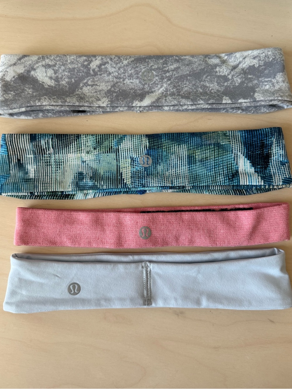 Lululemon Headbands Lot 4 Fringe Fighter Velvet Grippy Gray Pink Blue OS